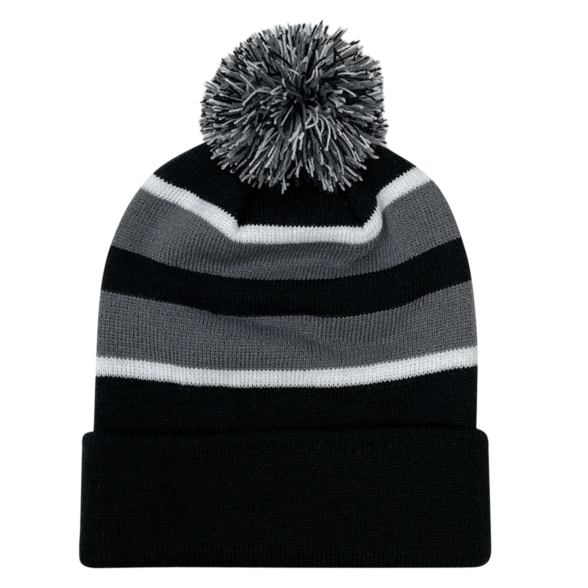 Hooped Knit Fold Over Pom-Pom Beanie - Image 3