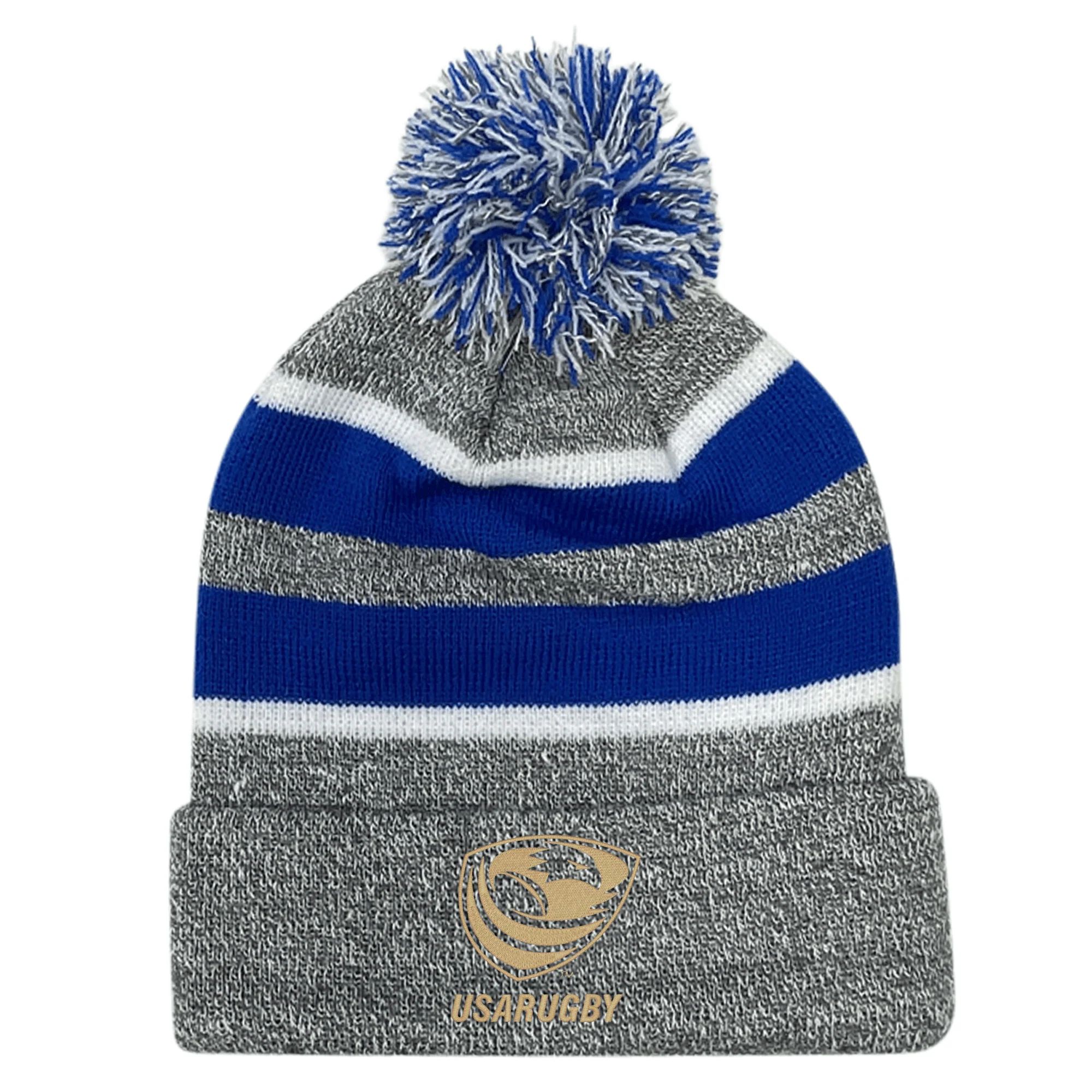 USA Rugby Bronze Hooped Knit Fold Over Pom-Pom Beanie - Image 4